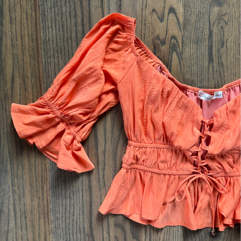 Here Comes the Sun | Women's Orange Lace-Up Top Ruffle Crop Top